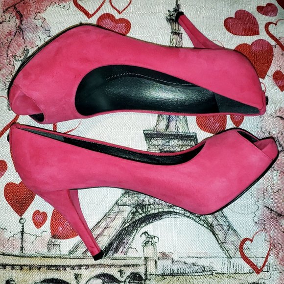 STUART WEITZMAN $398 HOT PINK MAGENTA SUEDE HIDDEN PLATFORM PUMPS 8.5 - Picture 3 of 14